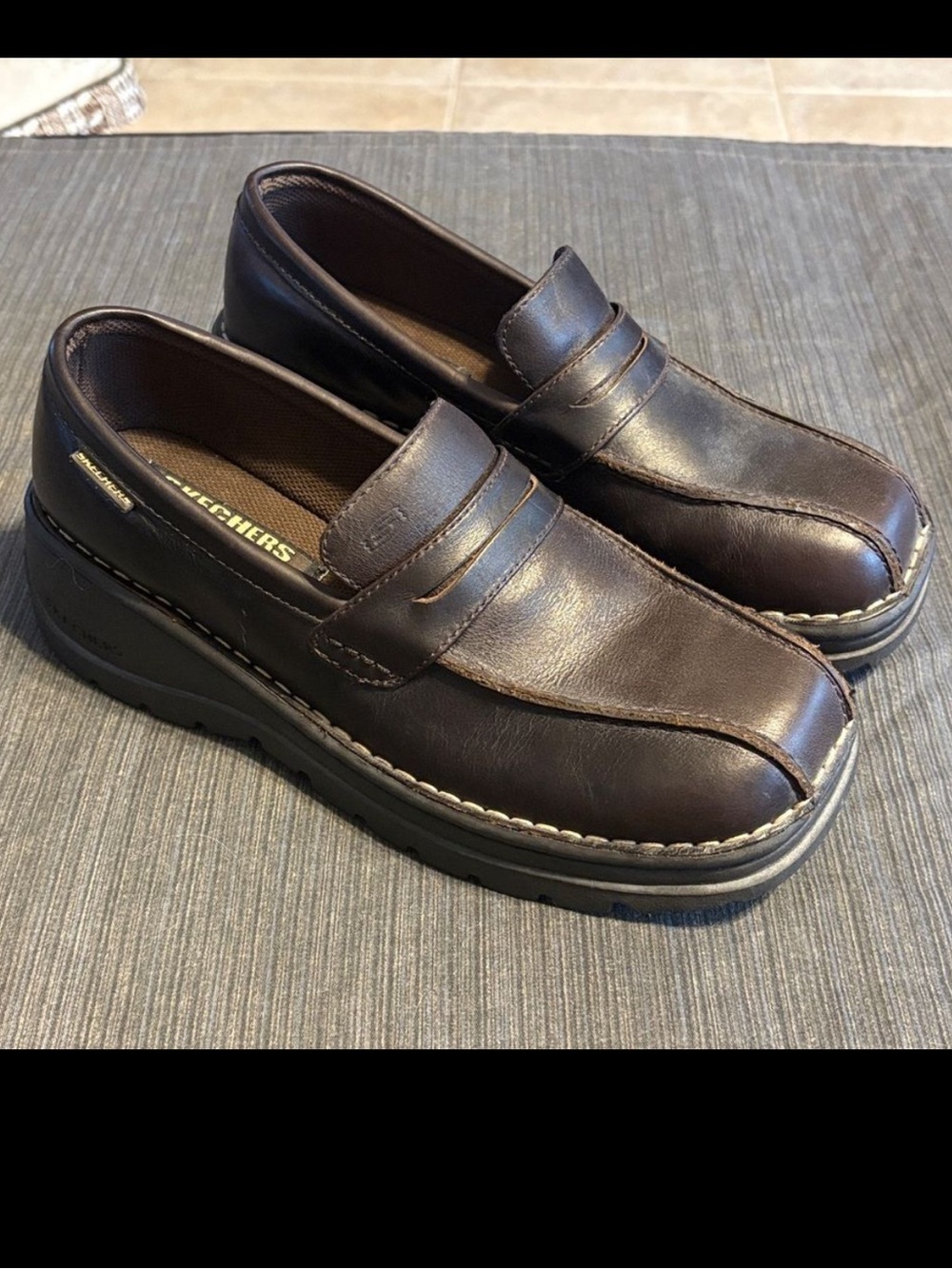 Skechers Brown Leather Y2K Style SN1280 Chunky Loafer Loafers
